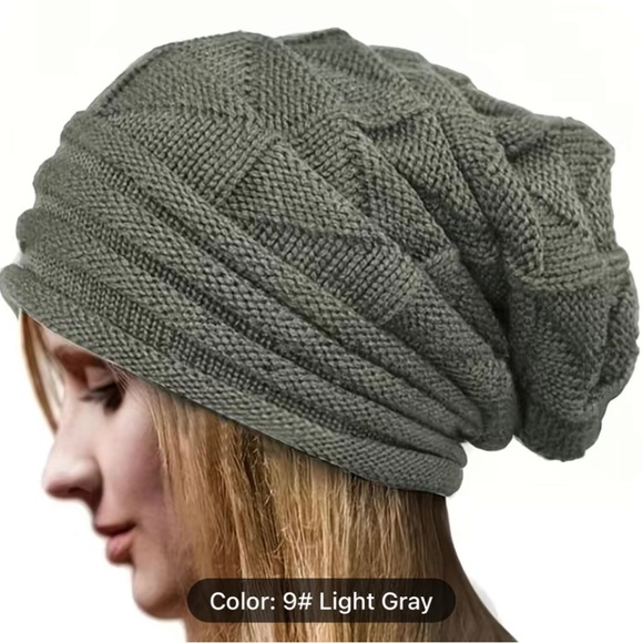 Slouchy Knit Beanie Hat In Charcoal Grey - Picture 3 of 3